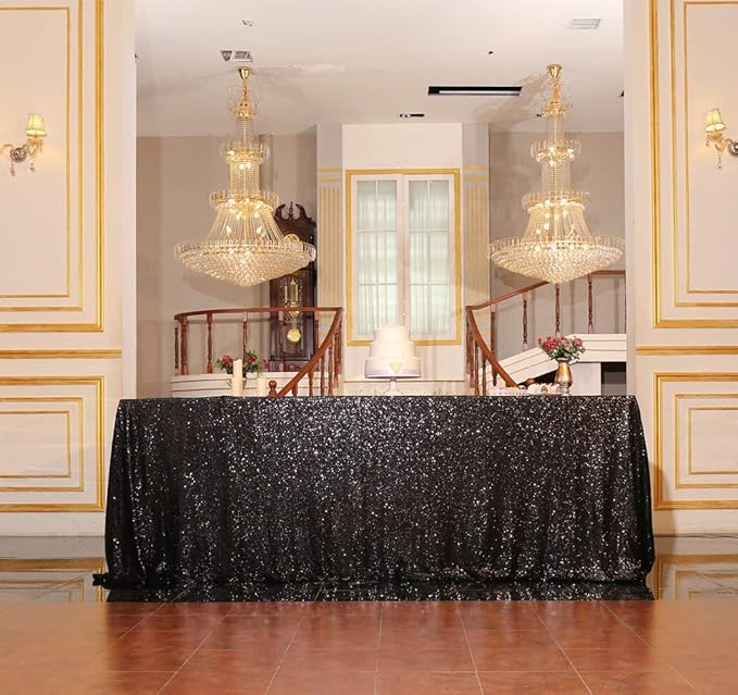 SquarePie Sequin Tablecloth 50 x 72 Inch Black Sparkly Table Cloth for Halloween Wedding Party