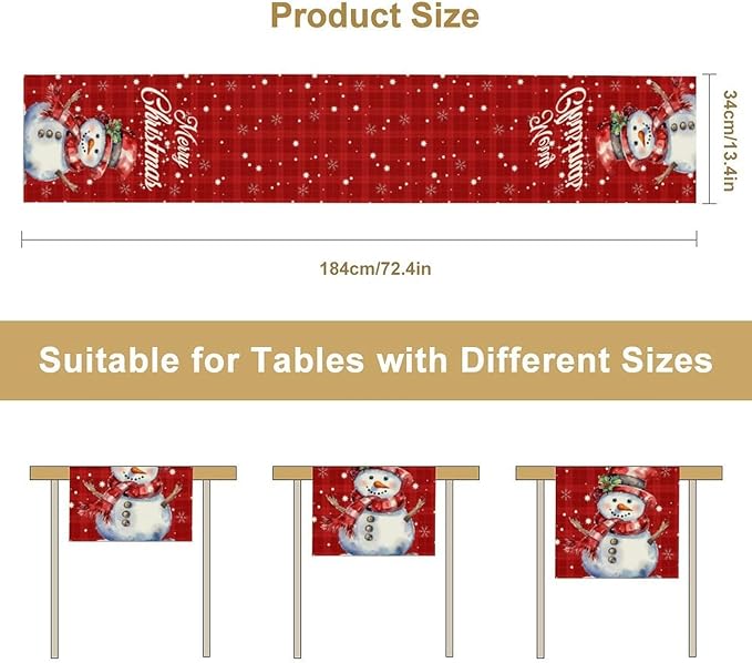 Christmas Table Runner,Christmas Snowman Snowflakes Winter Seasonal Table Cloth Kitchen Dining Table Decoration for Home Party Decor 13x90 Inch