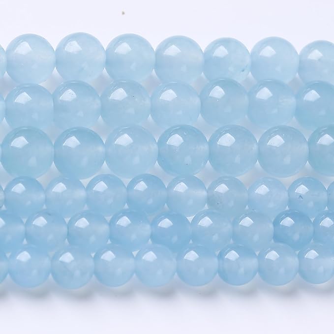 Ice Blue Chalcedony Stone Beads Gemstone Round Crystal Energy Jade Beads Stone Beads for Jewelry Making DIY Bracelet Necklace Jewelry Making 1 Strand 15.5inch 35PCS 10MM
