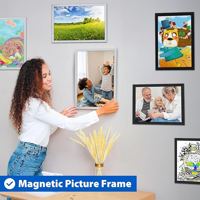 10Packs Magnetic Sign Holder, 11x17 Self Adhesive Display Frame with Strong Magnetic Frame and Clear PVC for Office Store Home Door Window Refrige Magnetic Paper Holder, Silver