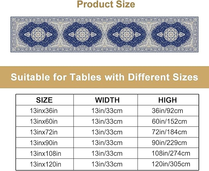 Boho Bohemia Style Dark Blue Table Runner, Country Rustic Farmhouse Magical Abstract Print Pattern for Home Kitchen Table Decor Dining Coffee Room Garden Party Decor 13x60in