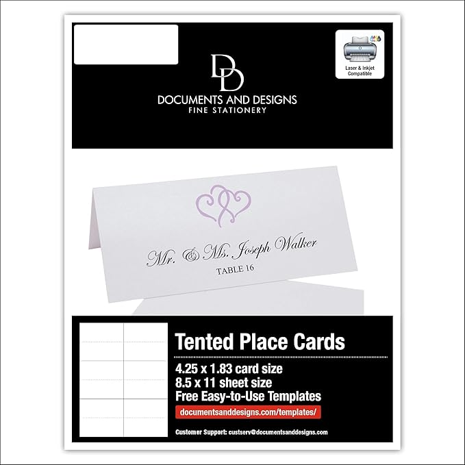 Linked Hearts Printable Place Cards, Lavender (Choose Color), Set of 150 (25 Sheets), Laser & Inkjet Printers - Wedding, Party, Dinner, and Special Events - Made in the USA