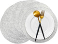 50 Pieces Silver Glitter Paper Place Mats Sparkle 14'' Round Disposable Table Mats Silver Sequin Doilies Decorative Placemats for Wedding Banquet Party Home Dining Tableware