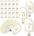Wedding Table Numbers 1-20, 20 White Gold Tables Number Cards with 20 Gold Table Holders, 1 Set of 20 Numbers Card for Wedding Reception(Card and Holder)