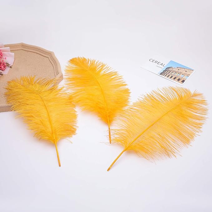 24pcs Natural Luxury Gold Ostrich Feathers 10-12inch (25-30cm) for Wedding Party Centerpieces，Flower Arrangement and Home Decoration.