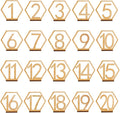Wooden Table Numbers, Hexagon Shape 1-20 Wedding Table Numbers with Holder Base Rustic Hollow Out Wood Table Numbers Card for Wedding Party Event Catering Decoration (Hexagon)