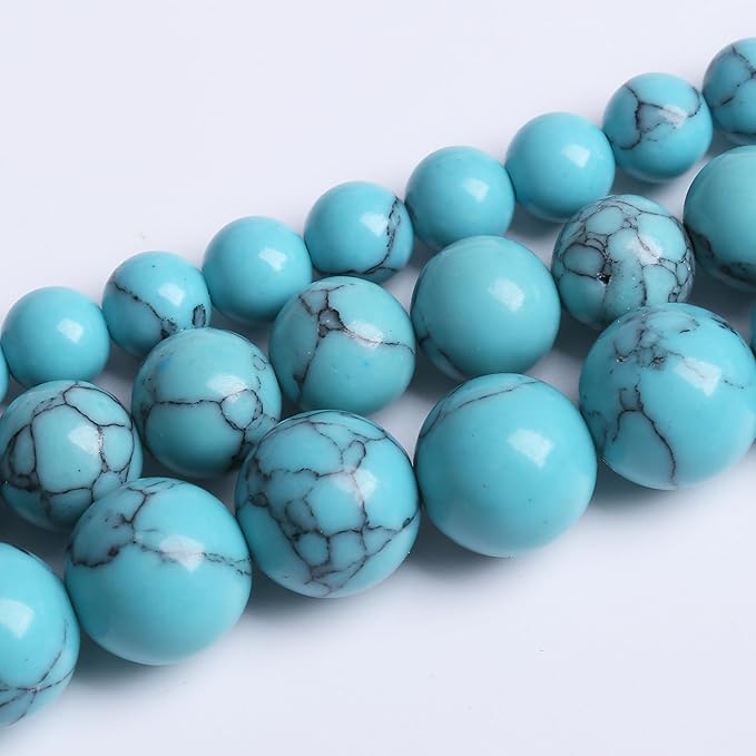 Lake Blue Turquoise Stone Beads Gemstone Round Crystal Energy Jade Beads Stone Beads for Jewelry Making DIY Bracelet Necklace Jewelry Making 1 Strand 15.5inch 35PCS 10MM