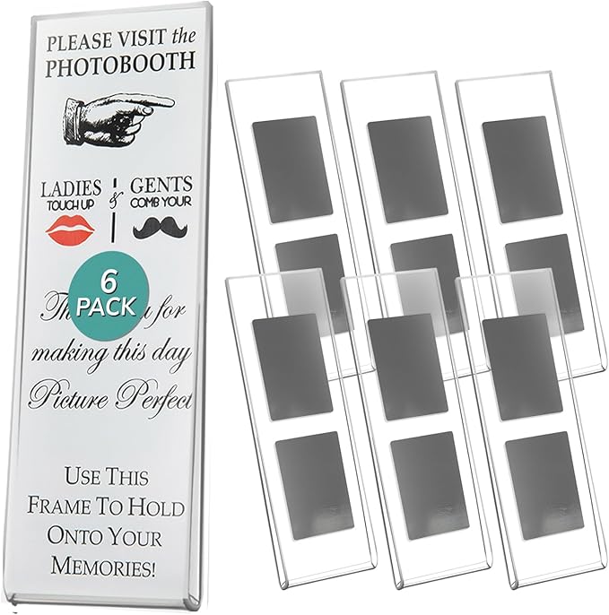 pbf PHOTO BOOTH FRAMES 2x6 Magnetic Picture Frames for Refrigerator | 2 x 6 Clear Magnetic Acrylic Frames for Photo Strips | Magnetic Photo Holders for Fridge, Locker, Sign Holder (6-Pack)