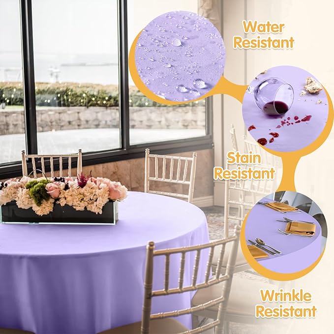 BRILLMAX 10 Pack Lavender Round Tablecloths 90 Inch - Circle Bulk Linen Polyester Fabric Washable Table Cloth Cover for Wedding Reception Banquet Birthday Party Buffet Restaurant