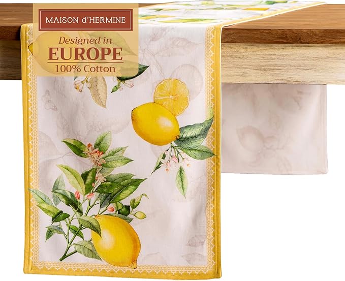 Maison d' Hermine Table Runner 100% Cotton Double Layer Table Runners 108 inches Long Decorative for Home Kitchen Dining Party Wedding Bridal Shower Spring Summer (Limoncello, 14.50" x 108")