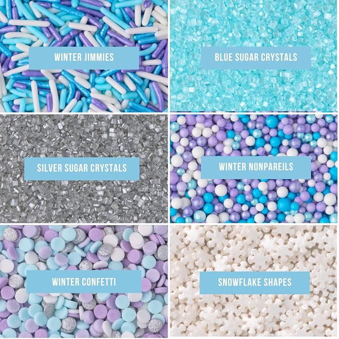 Sweets Indeed Winter Sprinkles – 6.75 oz | Frozen Snowflake Sprinkles with Jimmies, Sugar Crystals, Nonpareils, Confetti & Snowflake Shapes | Christmas Holiday & Winter Baking Decorations