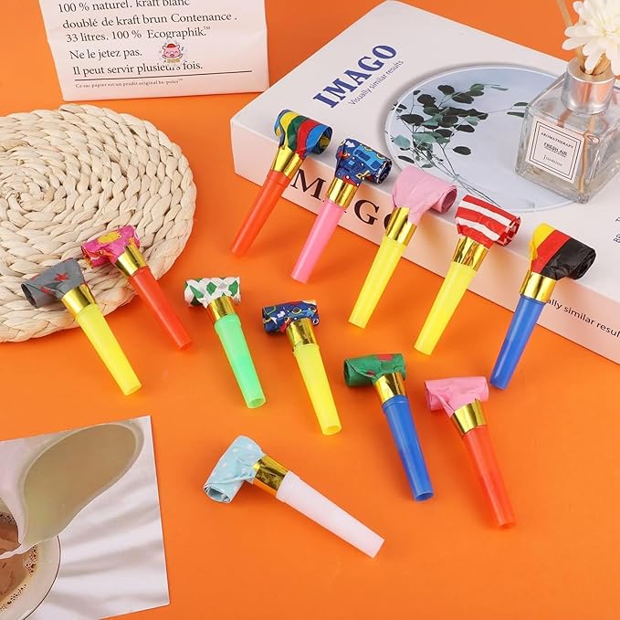 50 PCS Blowouts Noisemakers Funny Party Blower Blowouts Colorful Birthday Blow Horns Whistles New Years Party Noisemakers Party Blowouts Whistles Favors Noise Makers