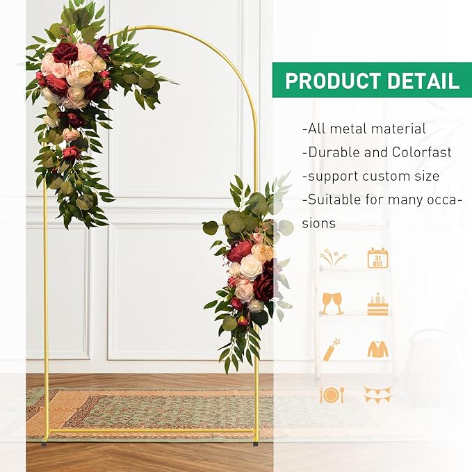 Metal Arch Backdrop Stand and Cover Set, 6FT Beige Reusable Spandex Fitted Backdrop Cover and Gold Wedding Arch Frame for Baby Shower, Birthday, Parties Decoration.