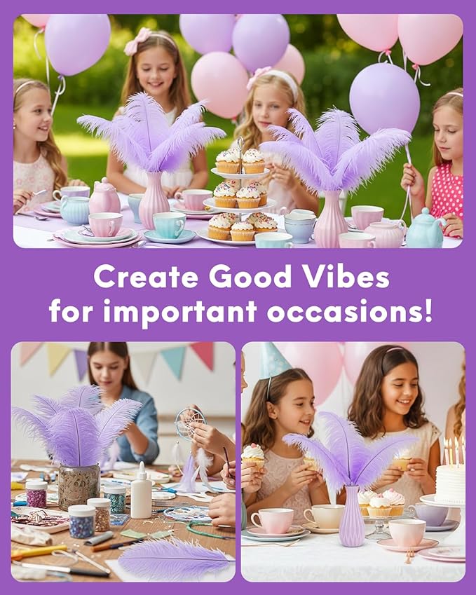 NEWONG 30pcs Light Purple Ostrich Feathers Natural Bulk 11-14inch(28-35cm) Vase Craft Wedding Home Party Centerpieces Christmas Day Decoration