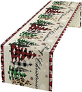 Christmas Tree Table Runner,Farmhouse Xmas Trees Buffalo Plaid Winter Snowflake Tablecloth Burlap for Hotel Indoors Outdoor Dining Room Kitchen Home Decor,W13X L70 in