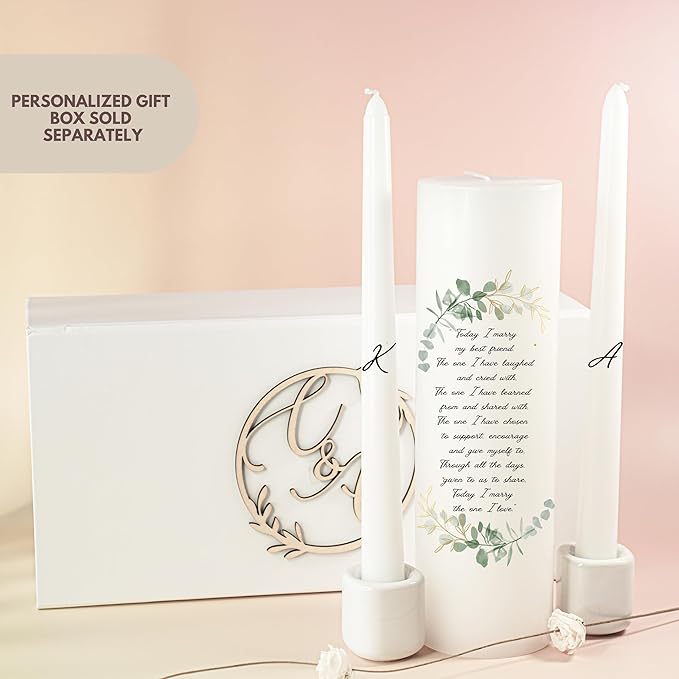 Unity Candles for Wedding, Modern Unity Set, Custom and Personalized Taper Candles with Bible Quote, Unscented White Premium Wax, Religious and Wedding Ceremony, Special Events (Custom Initials)