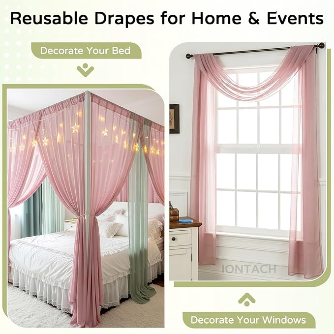 Wedding Arch Draping Fabric 29" x 19Ft Sheer Drapes for Backdrop Wedding Ceremony Reception Ceiling Decor Curtain Baby Bridal Shower Decoration (Dusty Rose, 2 Panels)
