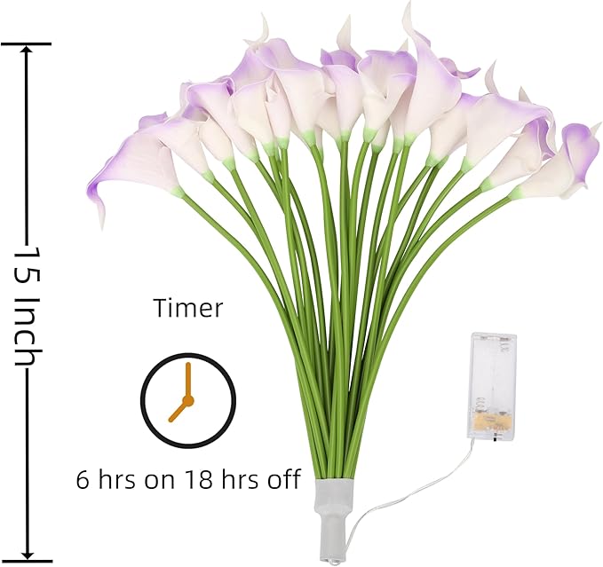 20pcs Artificial Calla Lily Bouquet Lamp Faux Floarl Night Light Real Touch Flower Night Lamp LED Calla Lily Lighted Artificial Flower for Her Gifts Home Kitchen Decor(Light Purple)