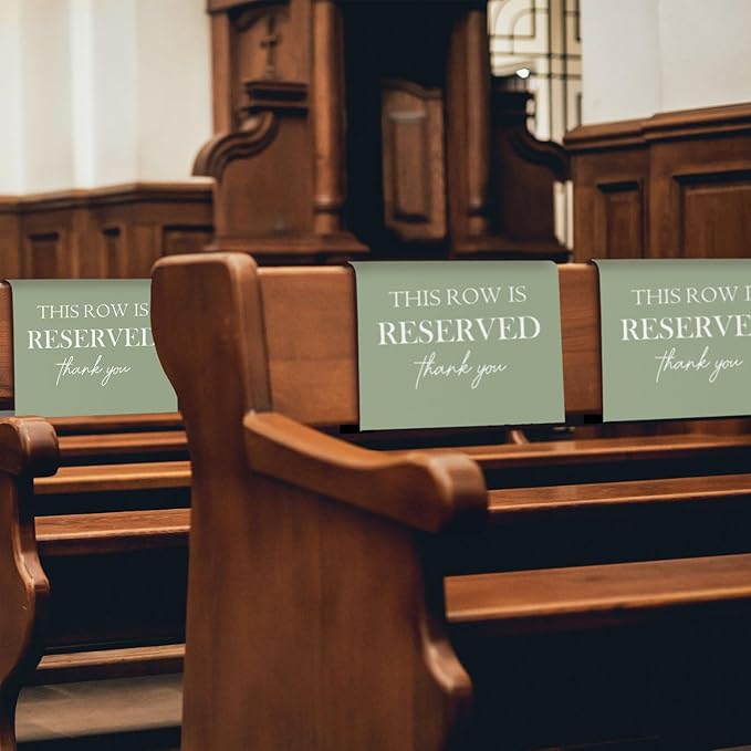 Reserved Seating Chair Signs, This Row Is Reserved Pew Cloths Seating Placeholder for Church Pews, Sage Green Wedding Decorations for Reception Parties Event (Sage Green, 4 PCS)