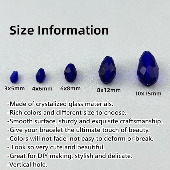 200pcs 3x5mm Teardrop Crystal Glass Beads for Jewelry Making, Faceted Vertical Hole Teardrop Glass Spacer Beads for Wind Chimes Bracelet Earring Necklace DIY Craft(Dark Blue)