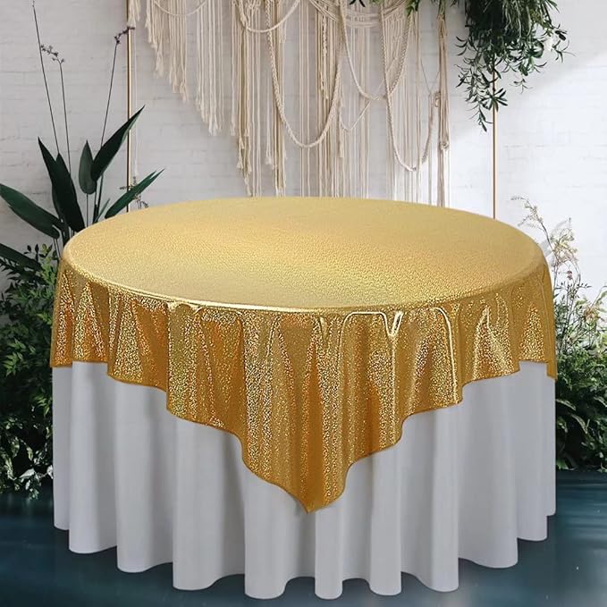 Fitable Gold Sequin Tablecloth for Parties 54x54 Inch - Sparkle Glitter Table Cloth Laser Square Overlay for Wedding Baby Shower Ceremony Birthday Holiday Banquet Decoration