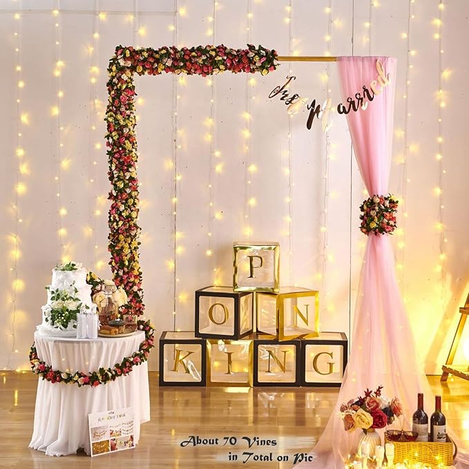6 Pcs x 8.2 ft Flower Garland Artificial Rose Vine Flowers with Green Leaves Hanging Fake Roses Vine for Room Party Home Wedding Birthday Christmas Wall Arch Decor, Champagne Flower