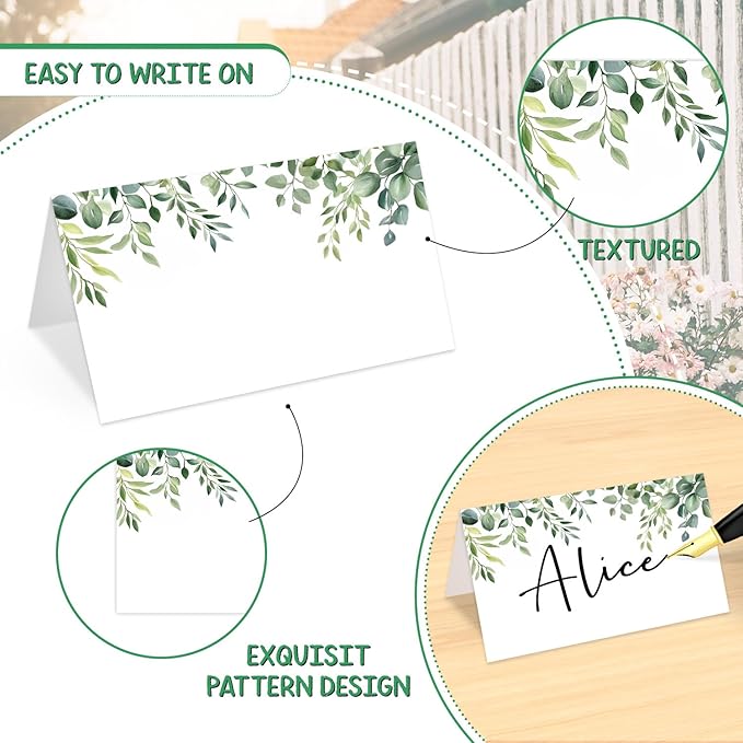 25 Pcs Greenery Place Cards, Watercolor Blank Tent Name Cards for Food Buffet, Dinner Party, Wedding Reception, Bridal Shower Table Setting -07