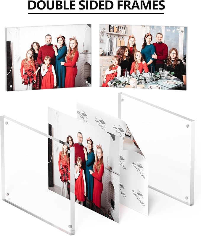 5x7 Acrylic Picture Frame 1 Pack, Clear Freestanding Double Sided Frameless Magnetic Photo Frames, Desktop Display Decor Gift