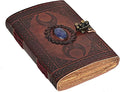 cuero 3 Moon Blue Lapiz Embossed Vintage Leather Journal for Men & Women - 128 Pages, Antique Handmade Deckle Edge Vintage Paper, Leather Journal Writing Notebook Dairy Gift (5 inch by 7 inch, Brown)