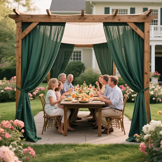 VOK Dark Green Wedding Arch Draping Fabric Chiffon Fabric, 29in x 18Ft 2 Panels Sheer Chiffon Outdoor Curtain for Wedding Ceremony Birthday Party Decoration (Dark Green,2 Panel)