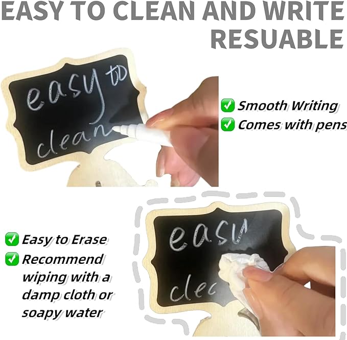 20 Pack Mini Chalkboard Signs Small Reusable Message Boards with Stand for Food Labels Party Buffet, Bakery, Weddings Place Cards Name Tags Table Numbers, with Markers and Blackboard Stickers