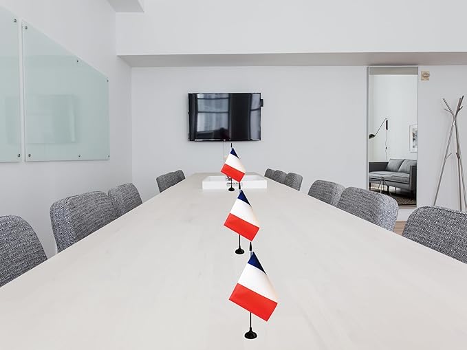 France Desk Flag, 12 Pack French Table Office Flag with Black Solid Pole and Stand Base, International Country Flag, Festival Celebration, Classroom Meeting Desktop Decor (France)