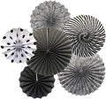 Party Hanging Paper Fans Set, Black Round Pattern Paper Garlands Decoration for Birthday Wedding Graduation Events Accessories, Set of 6