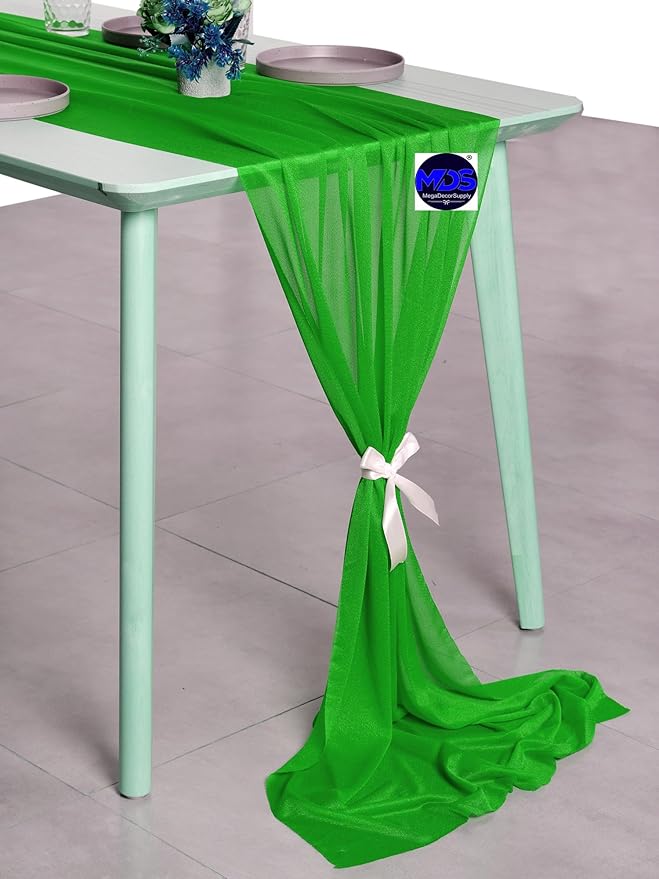 MDS Halloween Chiffon Table Runner - 20 Pack, 29 x 120 Inches, 10ft Each - Sheer Spooky Table Runners for Haunted House Parties, Trick-or-Treat Tables, Witchy Décor, Wedding & Events - Green
