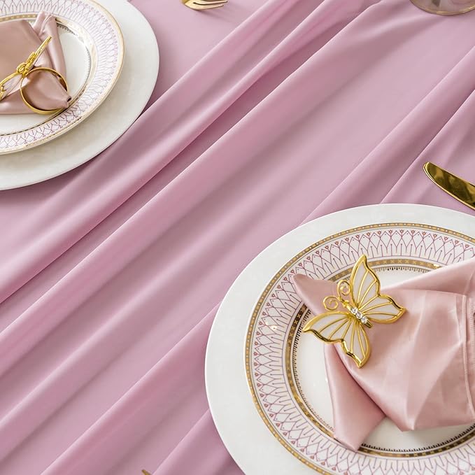 12Pack 9ft Chiffon Table Runner 14x108 Inch Sheer Romantic Table Runner for Wedding Birthday Party Bridal Shower Outdoor Decoration-Dusty Pink
