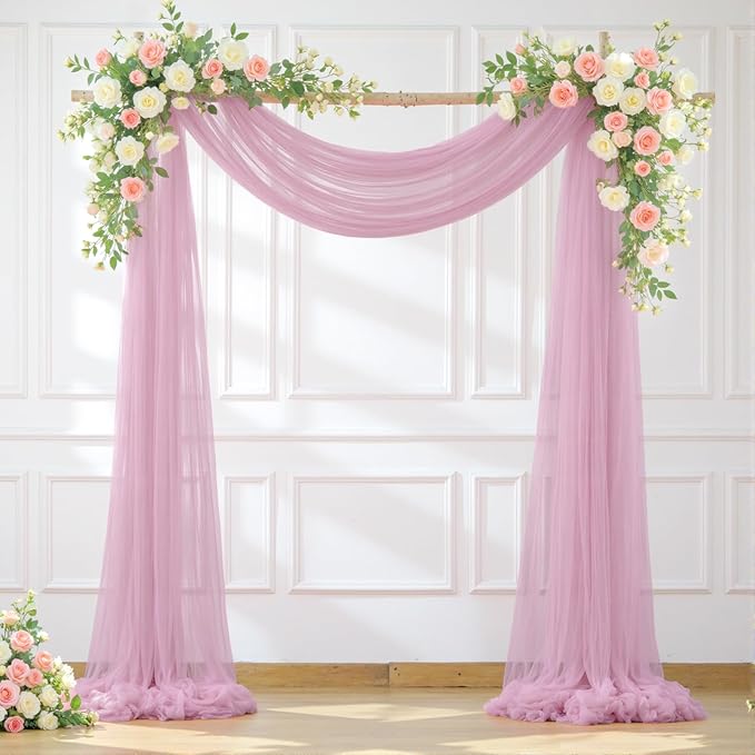 Wedding Arch Draping Fabric Backdrop 1 Panel 60" x 26Ft Dusty Rose Drapes Curtains for Wedding Reception Sheer Tulle Backdrop Curtain for Ceremony Birthday Party Baby Shower Arbor Ceiling Decorations