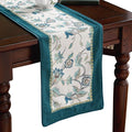patdrea Designer Elegant French Floral Velvet Table Runner, Teal with Blossoms Pattern Table Mat, Decoration for Kitchen Dining Coffee Table Shelf Cabinet Banquet Thanksgiving,12"*87"