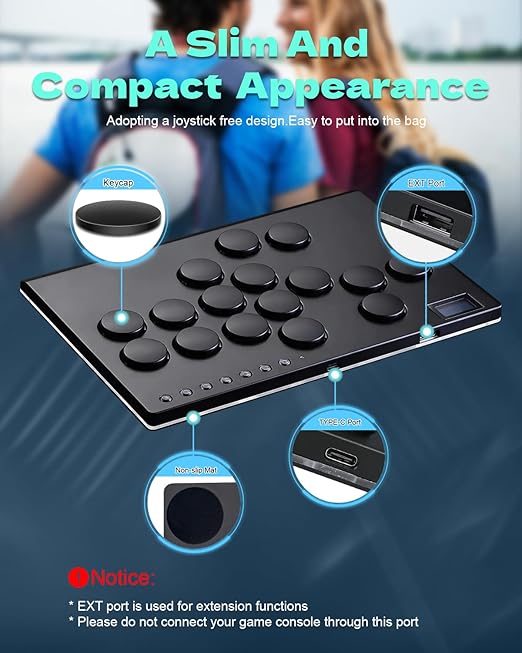 Borcham Haute42 M16 All-Button Arcade Stick, Leverless Arcade Controller with DIY RGB & Turbo Functions, Compatible with PC/Ps3/Ps4/Switch/Steam Deck, Supports Hot Swap & SOCD