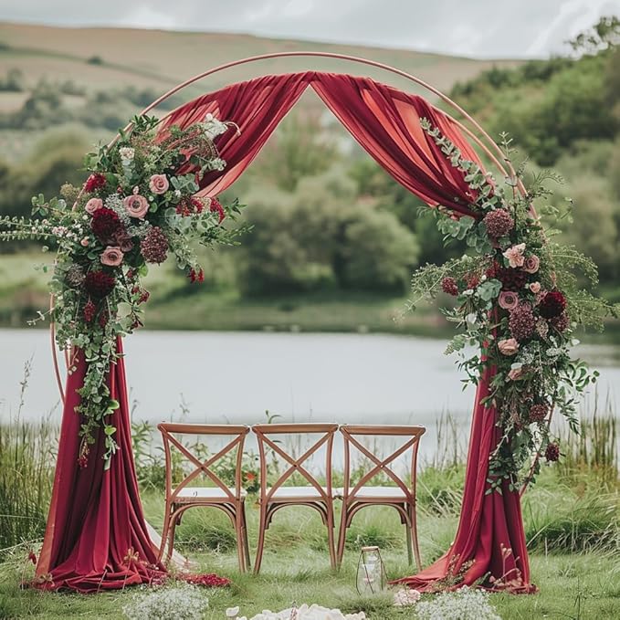 Wedding Arch Draping Fabric 3 Panels 28.7" x 20FT Burgundy Sheer Chiffon Backdrop Drapes for Wedding Ceremony Birthday Party Bridal Shower Outdoor Decoration