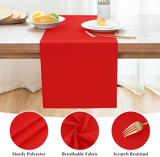 2 Pack Red Small Short Table Runner 12 x 24 Inch Solid Color Runners Coffee Table Dresser for Daily Party Home Decoration