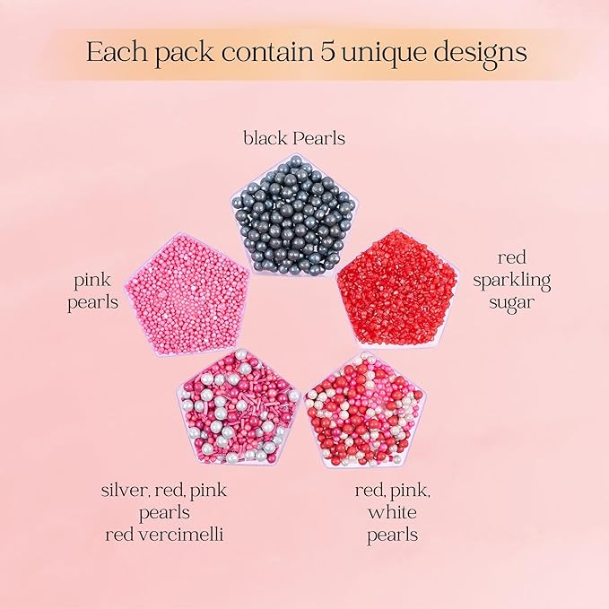 Confect Casino Night Sprinkles Mix – Silver Disco Balls, Black Pearl Dragees & Sparkling Blush Pink, Silver & Deep Red Sugar – Assorted Pack of 5 Edible Sprinkles for Cake & Cupcake Decorating, Parties & Baking Decor | Vegan, Gluten-Free, Nut-Free, Soy...