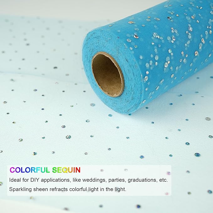Glitter Tulle Rolls, 6” by 50 Yards (150FT) Netting Fabric Tulle for Tutu Skirts Sewing Birthday Wedding Party Decoration (Peacock Blue)
