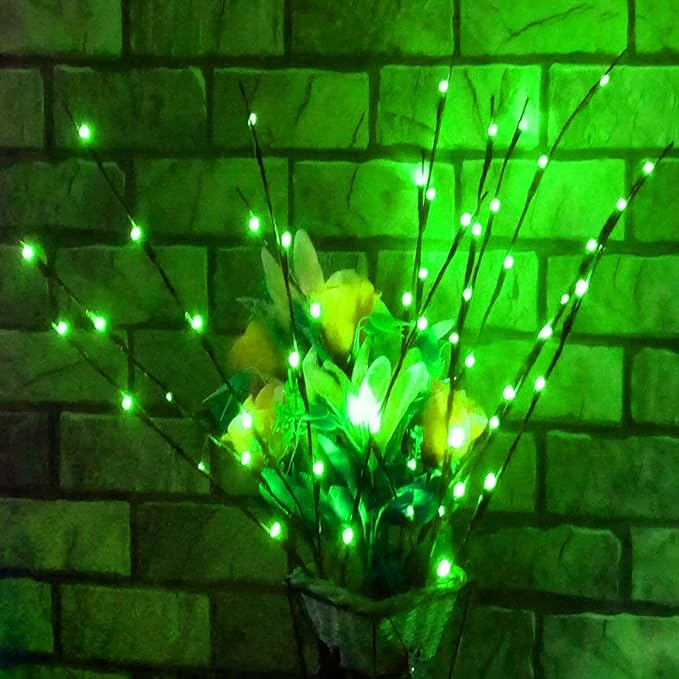 MENCH Branch Lights,3 Pcs Twig Light USB&Battery Powered 8 Flashing Modes by Remote Control.Branch Lights for Indoor, Light Up Decorations for Halloween Day and Christmas,Green