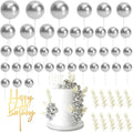 MIAHART Ball Cake Toppers Boho Grass Cake Topper Ball Cake Insert Decoration for Birthday Wedding Baby Shower Party Decorations Boho Themed Party Supplies (Silver)