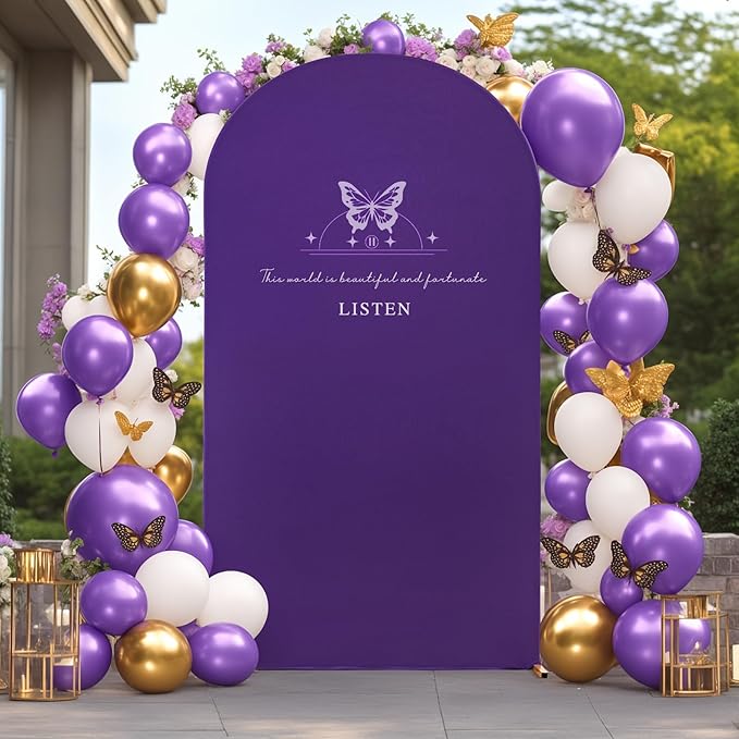 6.6FT Purple Arch Backdrop Cover - Polyester Fitted Wedding Arch Stand Covers Round Top Chiara Arch Backdrop Cover for Birthday Party Banquet Photo Background Decoration