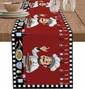 Red Chef Gourmet Cotton Linen Table Runner for Dining Kitchen, Wedding Outdoor Party Tablerunners Decoration, Black White Check Plaid Funny Kitchen Dresser Scarf Coffee Tablecloth Runners 13''x120''
