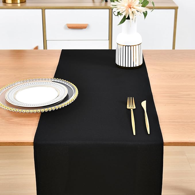 Farmhouse Black Table Runner Dining Table Runners 48 Inches Long Coffee Table Runner for Dresser Living Room Bedroom Holiday Party Banquet 12X48 Inch