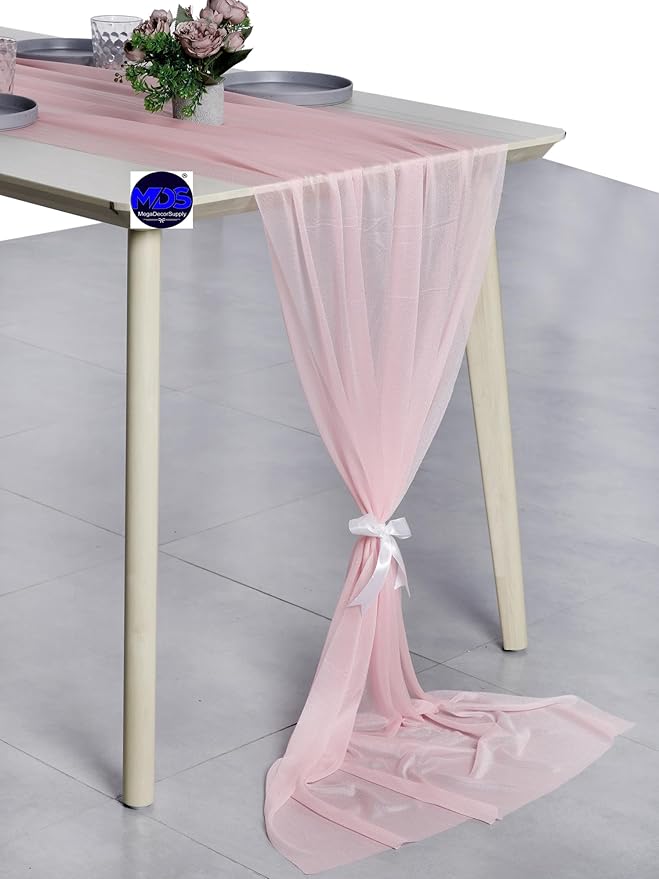 MDS Halloween Chiffon Table Runner - 20 Pack, 29 x 170 Inches, 14ft Each - Sheer Spooky Table Runners for Haunted House Parties, Trick-or-Treat Tables, Witchy Décor, Wedding & Events - Blush Pink