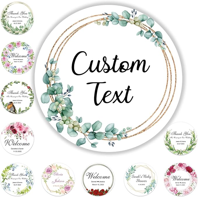100 Pack Custom Stickers Personalized Labels for Business Logo Customized Vinyl Wedding Favors Birthday Baby Bridal Shower Make Your Own Decals
