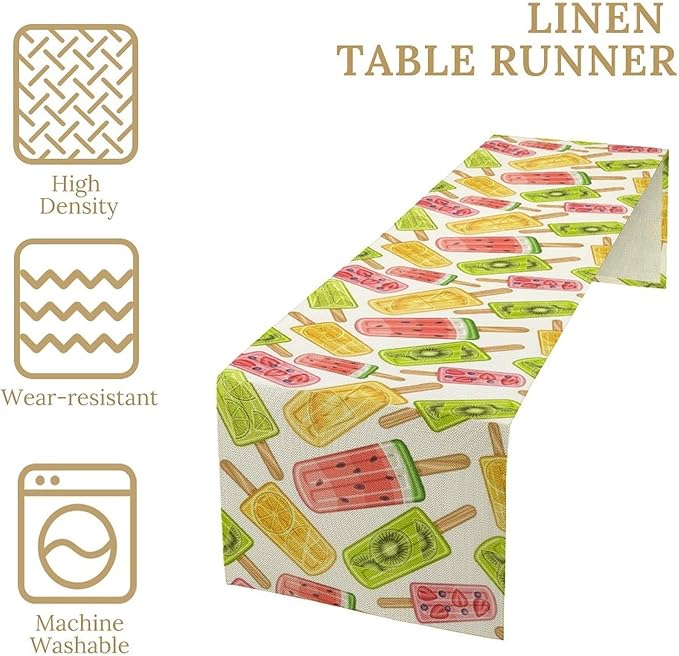 Ce Cream Table Runner, Cold Fruity Popsicles Summer Sweet Seasonal Dinner Runner for Party Holiday Home Kitchen Dining Table Decor 13"x120"